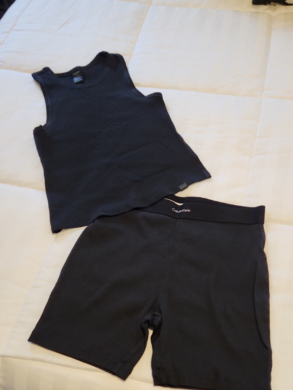 Calvin Klein Black Ribbed Tank & Lounge Shorts Set